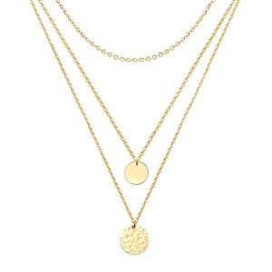 18k Gold Plated Stainless Steel Waterproof, Layered Disc Pendant Necklace